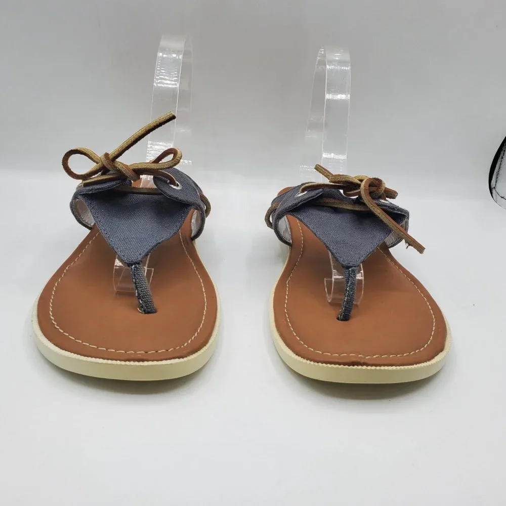 VINTAGE SPERRY TOP-SIDER CANVAS with LEATHER SHOE LACE TOP THONG SANDALS - Picture 3 of 7